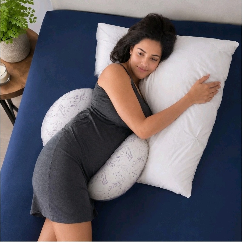 Boppy Side Sleeper Pregnancy Pillow - Gray Leaves - Pregnancy Sleep Support Aid